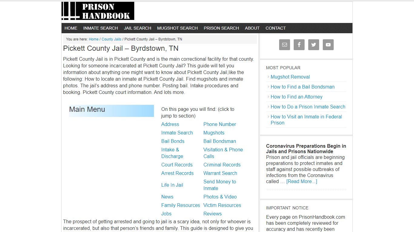 Pickett County Jail – Byrdstown, TN - Prison Handbook