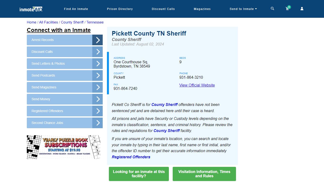 Pickett County TN Sheriff & Arrest Search - InmateAid