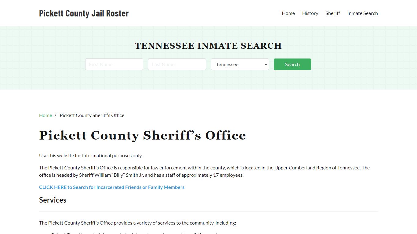 Pickett County Sheriff Office, TN, Arrest Warrants Search